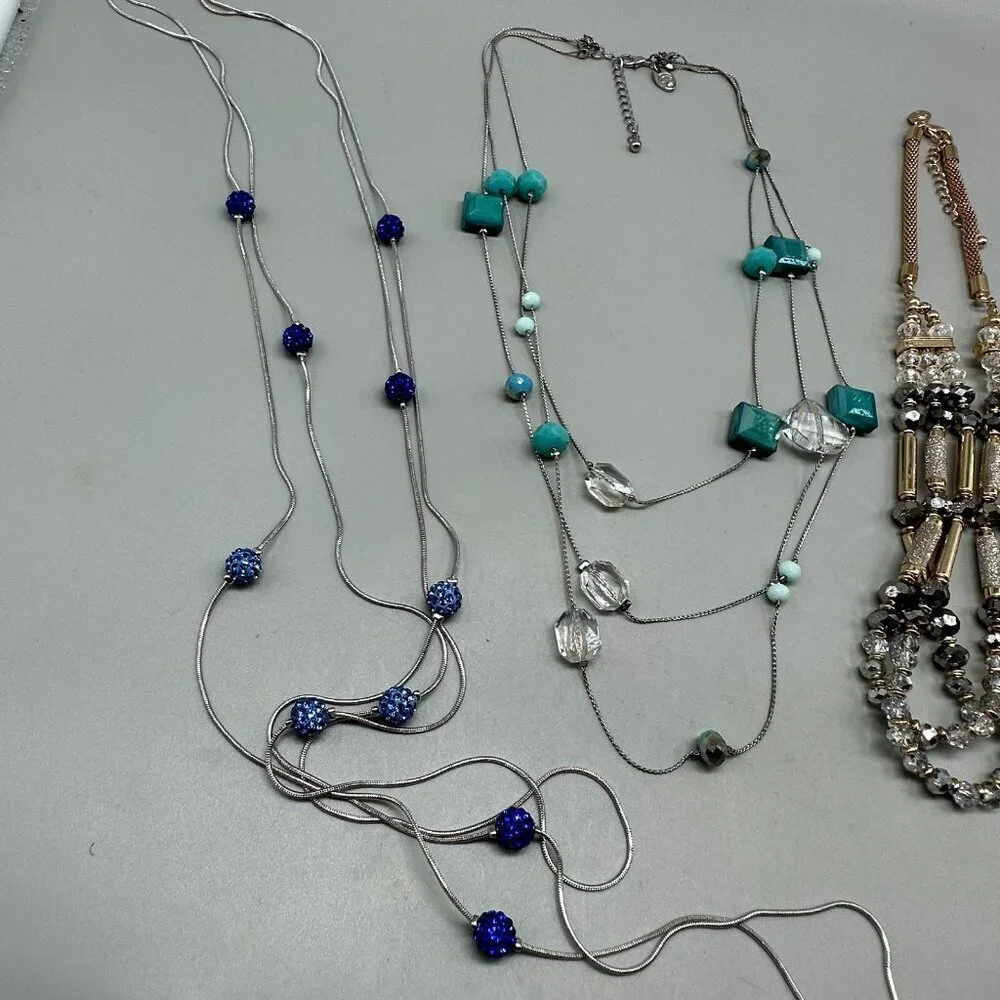 Charming Charlie Necklace Lot Multi Strand Silver Gold Tone Beaded Statement